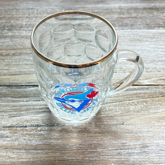 Toronto Blue Jays Logo MLB Gold Rim Beer Mug Clear Glass - Picture 1 of 4